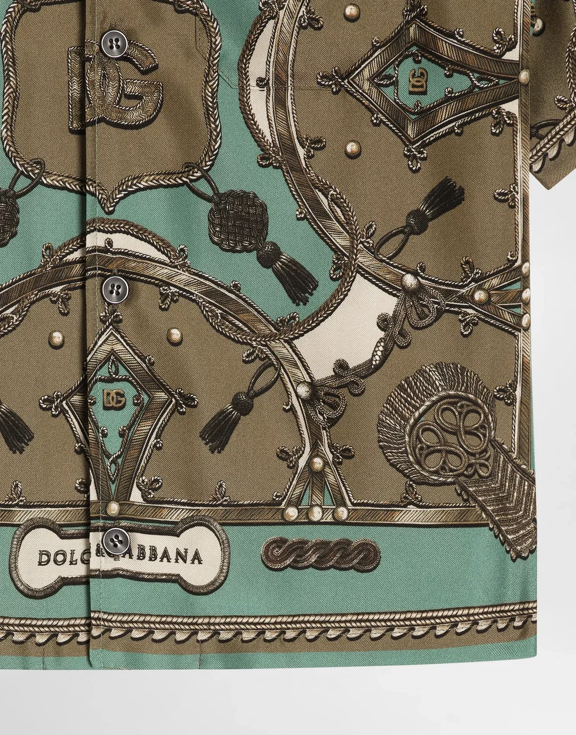 Рубашка из вываренного шелкового твила с принтом "карго" Dolce & Gabbana, хаки — фото 4