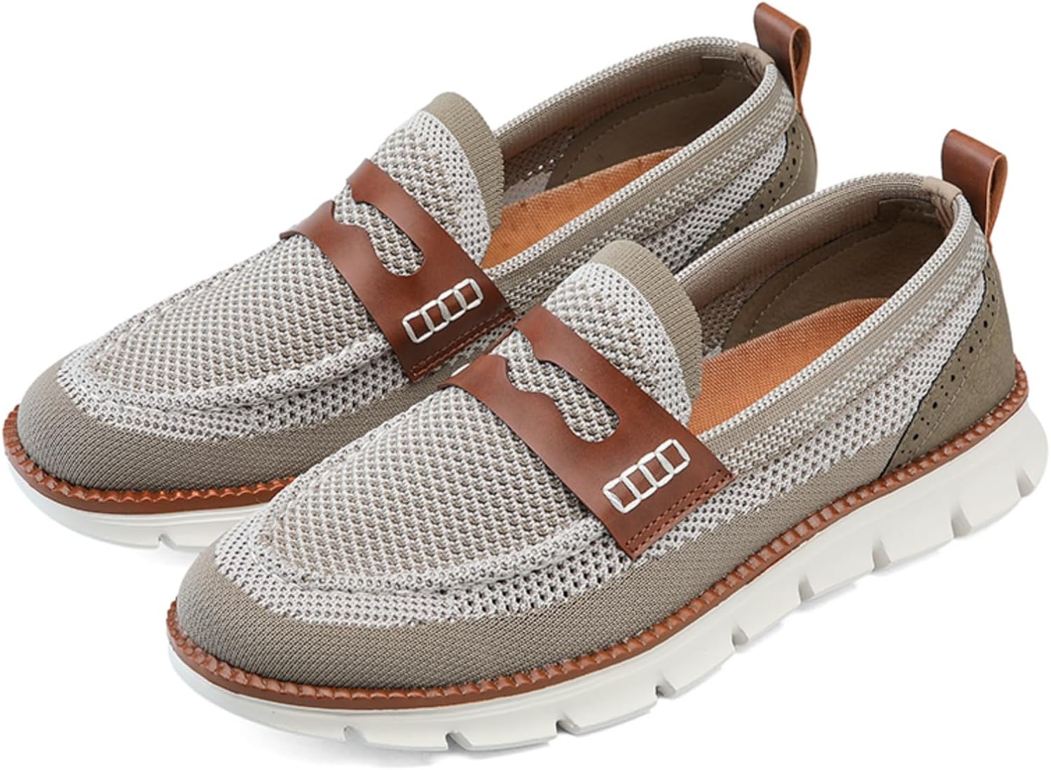 

Мужские синие вязаные лоферы - лаковые слипоны - повседневная обувь с кожаными вставками, легкие и удобные для ежедневной носки Aokisx