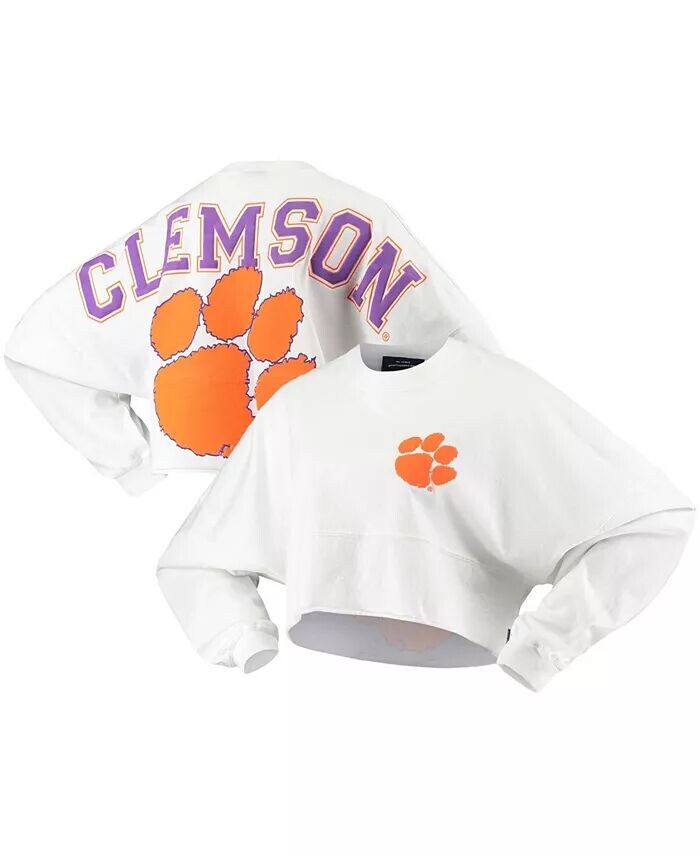 

Женская белая укороченная футболка с длинным рукавом Clemson Tigers с необработанным подолом Spirit Jersey