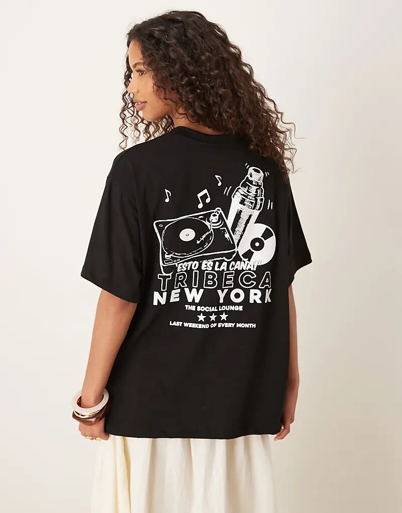 

Футболка ASOS DESIGN оверсайз с принтом Нью-Йорка на спине черного цвета