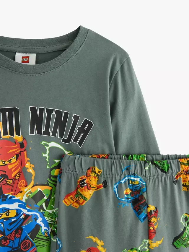 Детский хлопковый пижамный комплект с длинными рукавами Ninjago, пыльно-зеленый Lindex — фото 3
