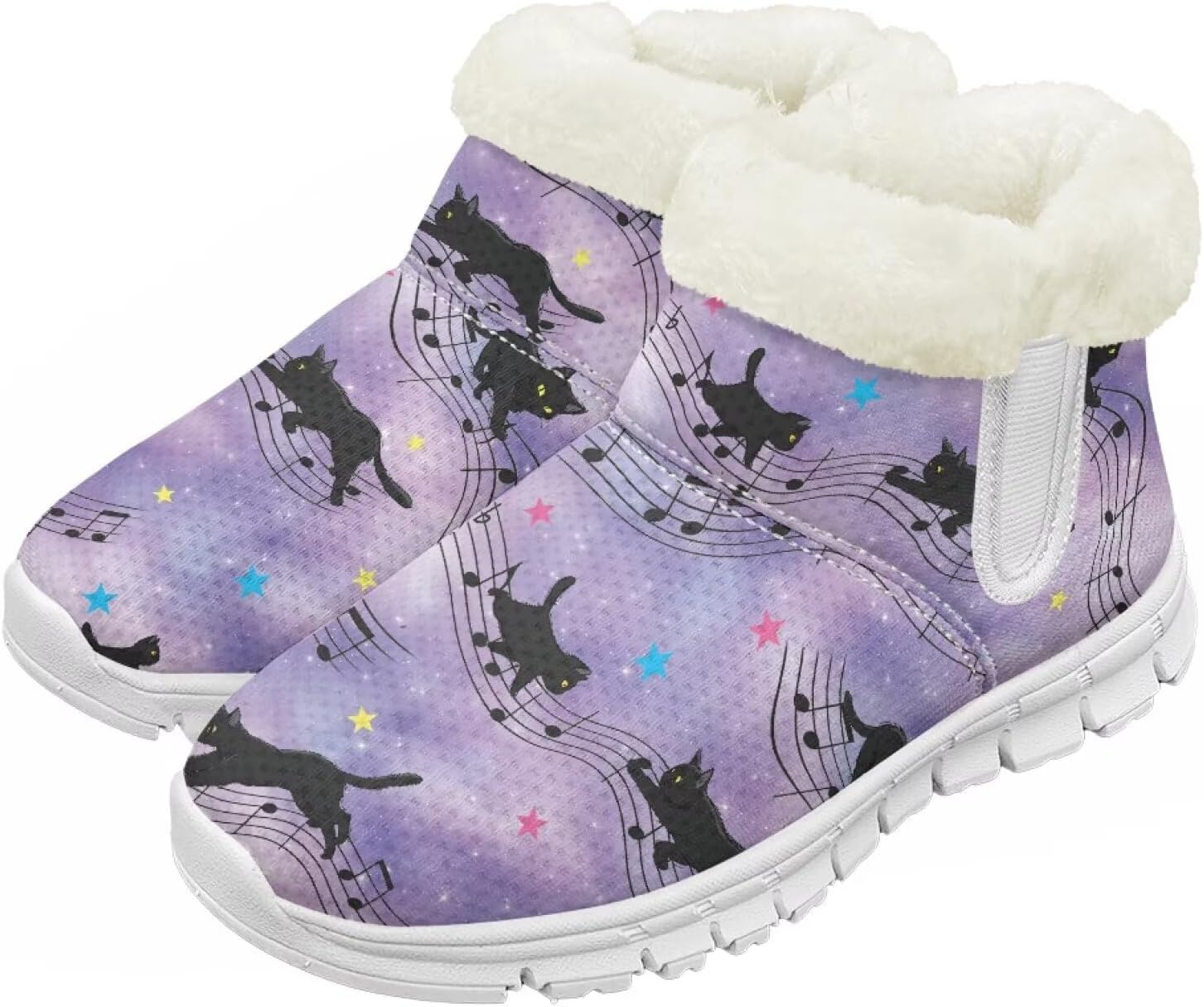 

Детские зимние сапоги для девочек, водонепроницаемые, противоскользящие, для холодной погоды, с искусственным мехом, походные ботинки Goronwyfloyd, Purple Music Cat