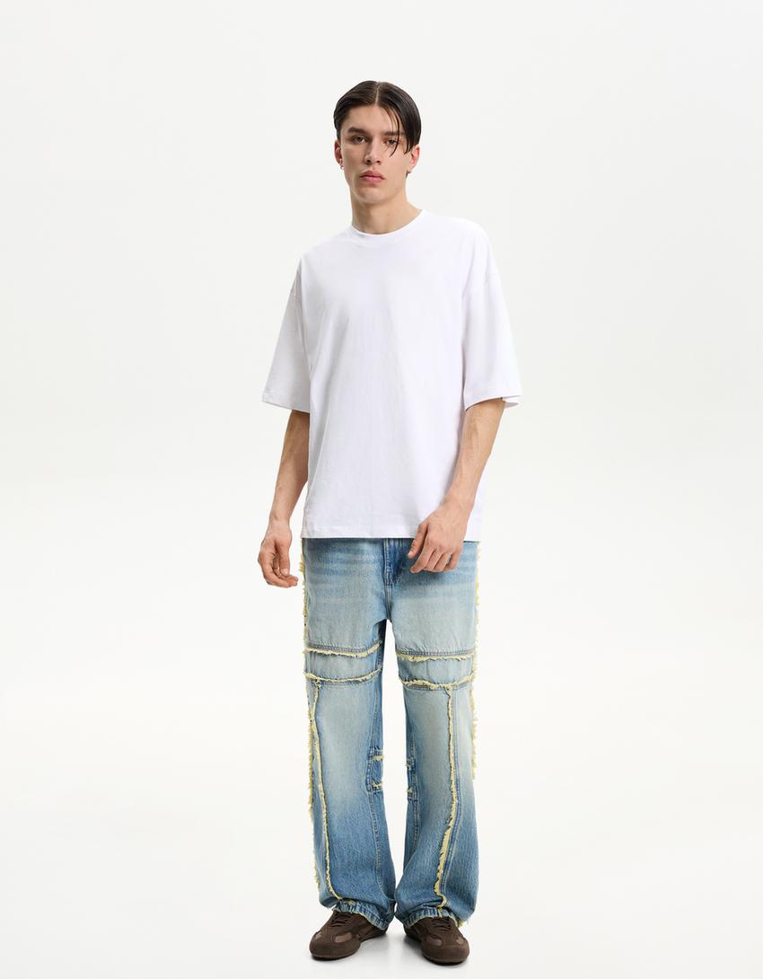 

Мешковатые джинсы с бахромой Bershka, голубой