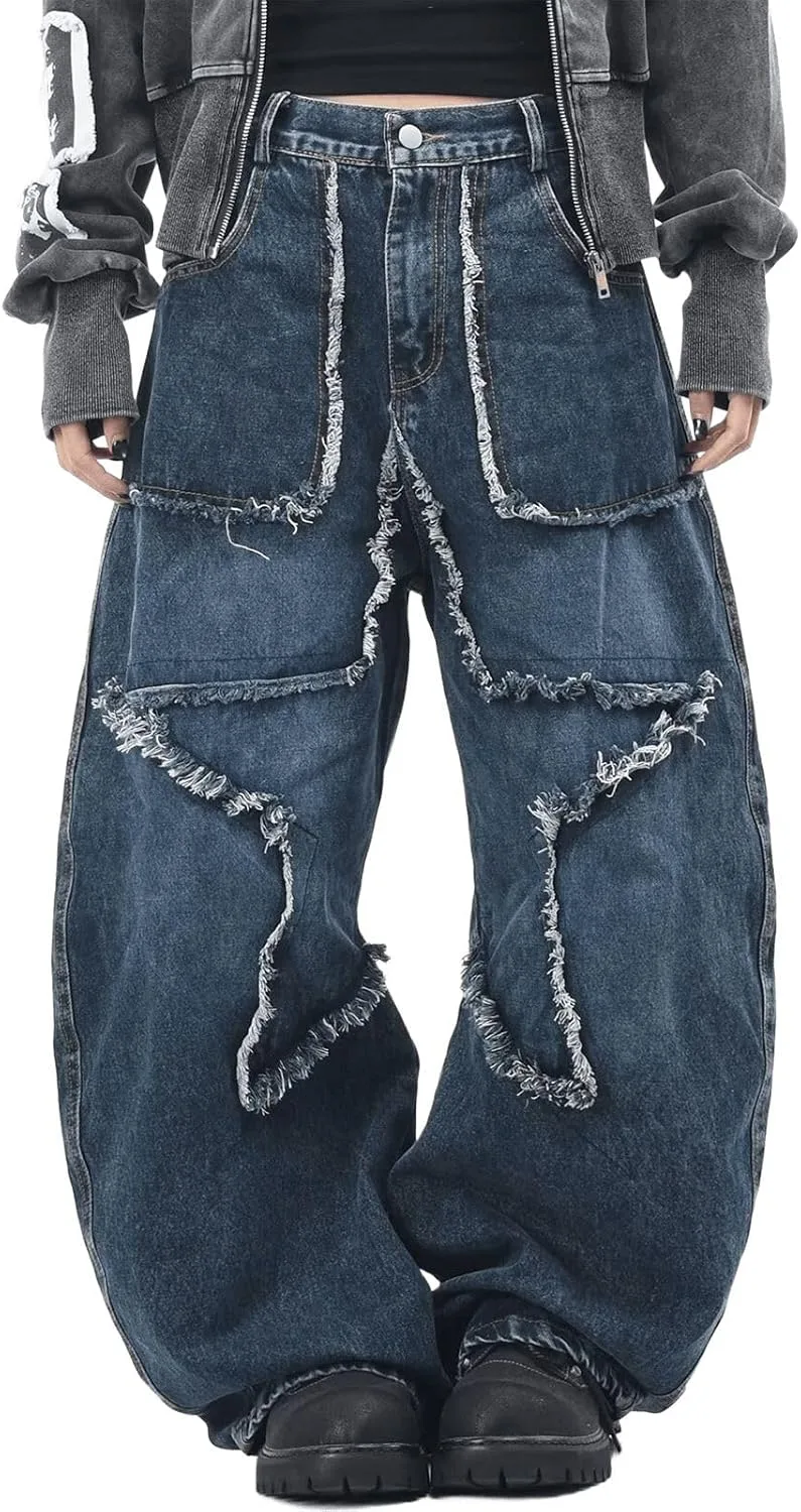 

Джинсы женские High Waist Baggy с потертостями и бахромой FEUSEUZ