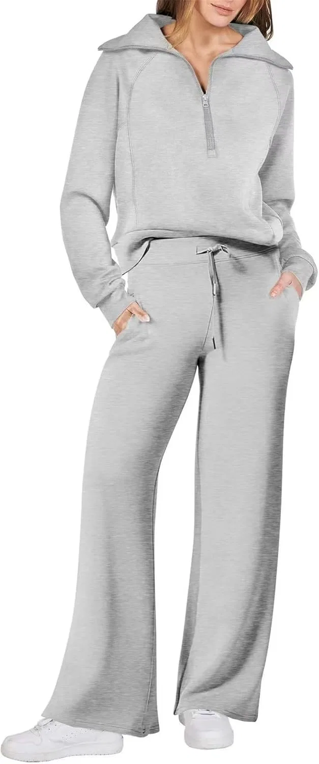 Женский спортивный костюм полузастежка-молния, бренд Generic, Light Gray