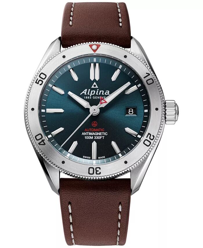 

Мужские швейцарские автоматические часы Alpiner 4 с коричневым кожаным ремешком, 40 мм Alpina