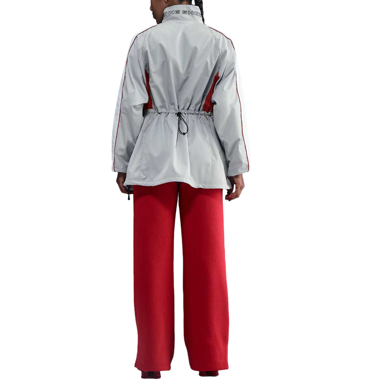 Nike Спортивная куртка для женщин, цвет Gray Fog/White/University Red, воротник стойка, умеренная посадка, прочее — фото 4