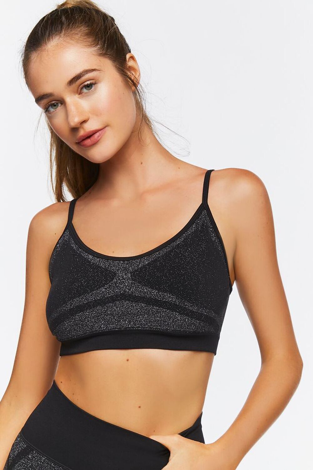 

Бесшовный спортивный бюстгальтер с блестками Forever 21, черный