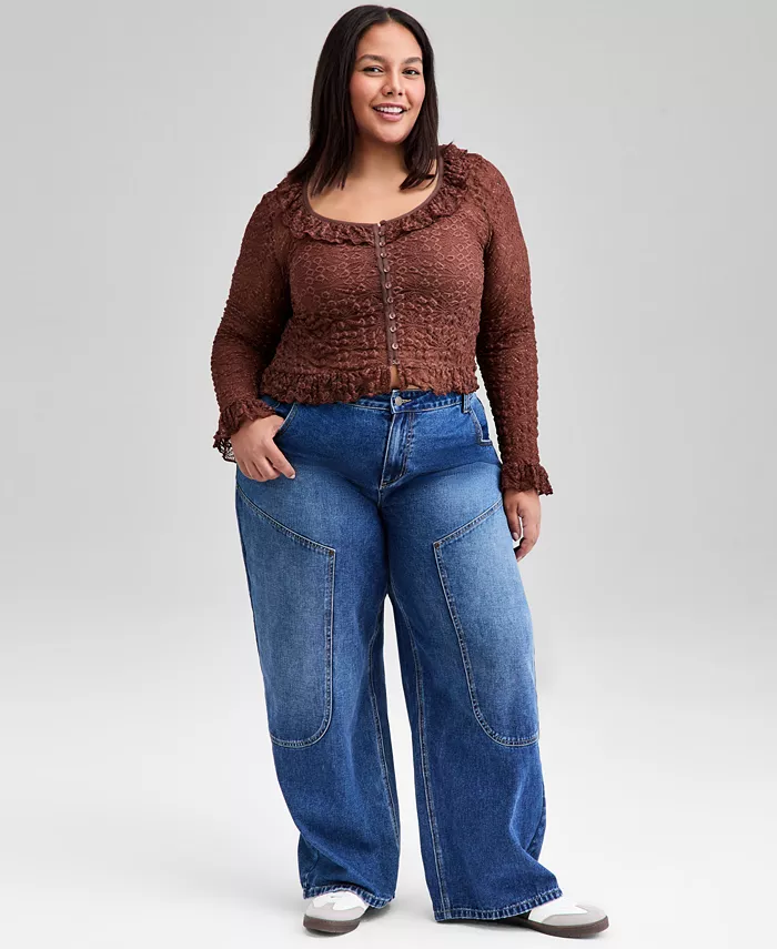 

Модные джинсы прямого кроя с высокой талией Plus Size из хлопка And Now This, синий