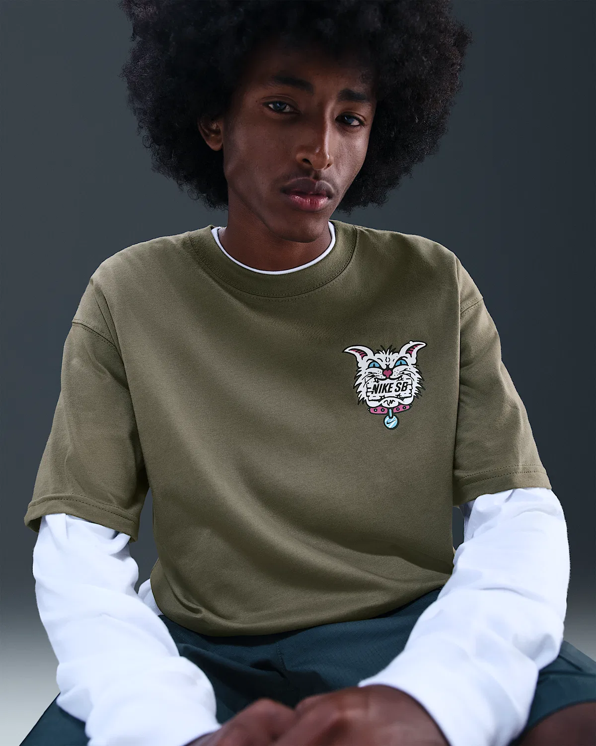 Max90 Skate T-Shirt Nike SB, Medium Olive — фото 3
