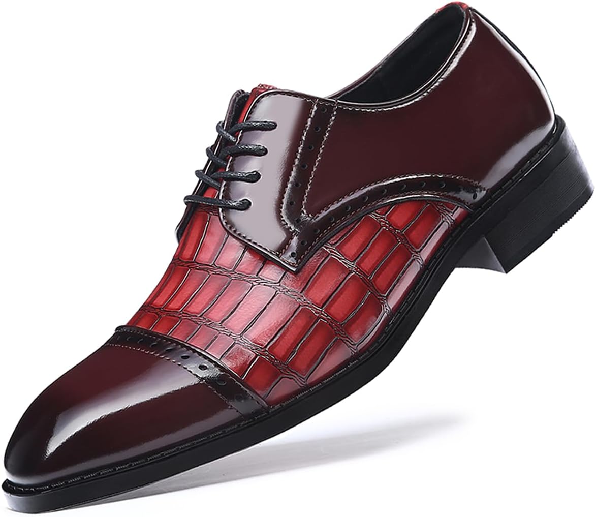 

Мужские винтажные офисные туфли из кожи с тиснением под крокодила, деловые повседневные оксфорды/дерби с квадратным носком Haoreya, красный