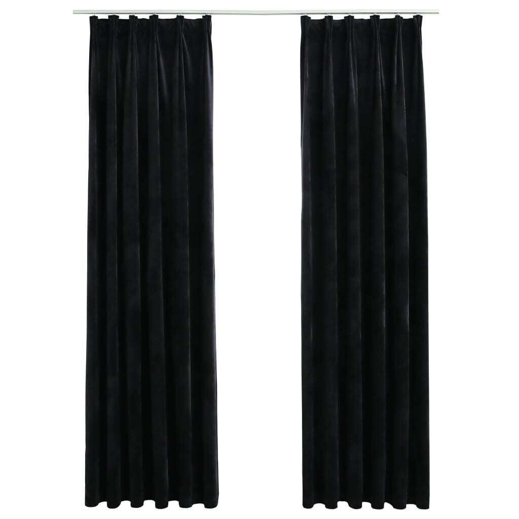 

VidaXL Плотные шторы с крючками 2 шт. Бархатный черный 140x175 см