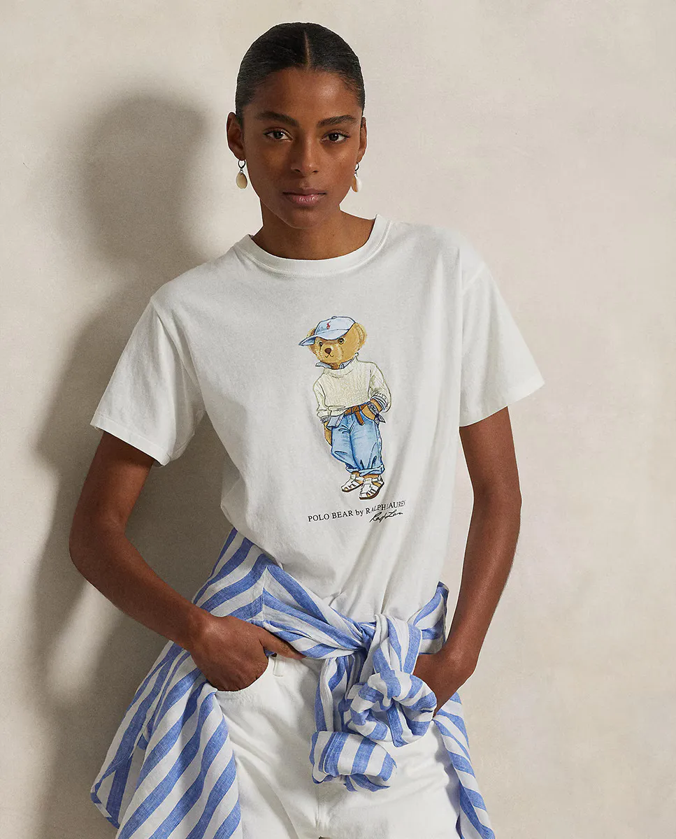 

Женская хлопковая футболка с изображением медведя поло Polo Ralph Lauren, белый