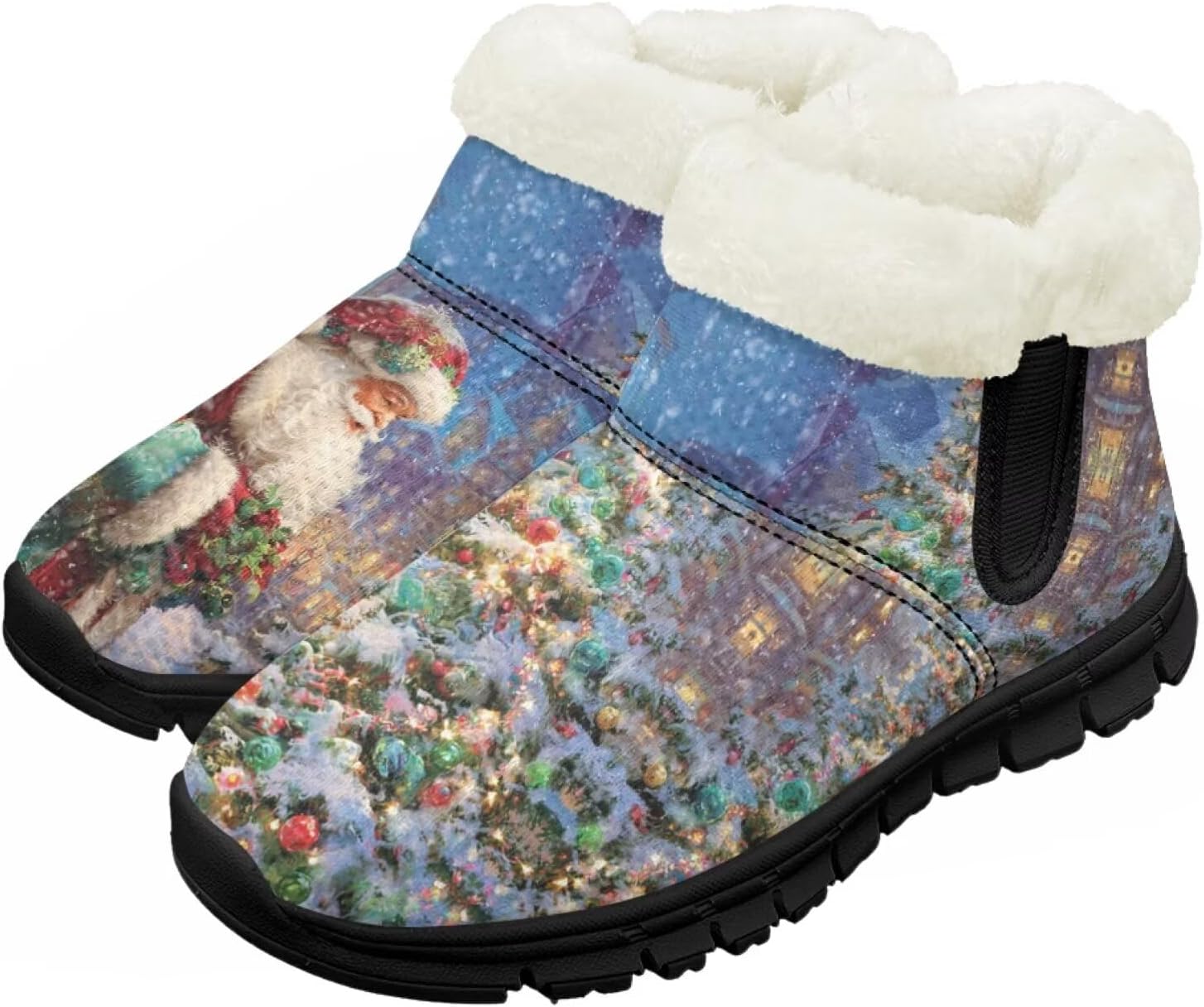 

Большие и маленькие детские зимние сапоги с меховой подкладкой для девочек, пушистые сапоги, нескользящие уютные зимние ботинки для улицы Pointodoor, Retro Santa Claus Tree