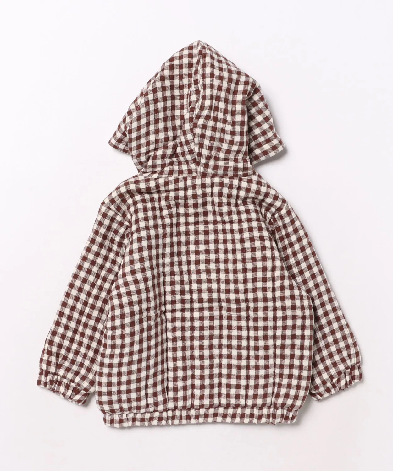 Куртка детская с капюшоном Quincy Mae в клетку Plum Gingham, цвет белый/коричневый — фото 2