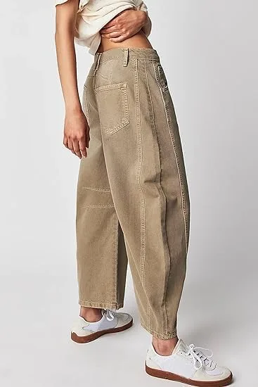 Женские джинсы baggy wide leg barrel vintage cropped raw hem — фото 4