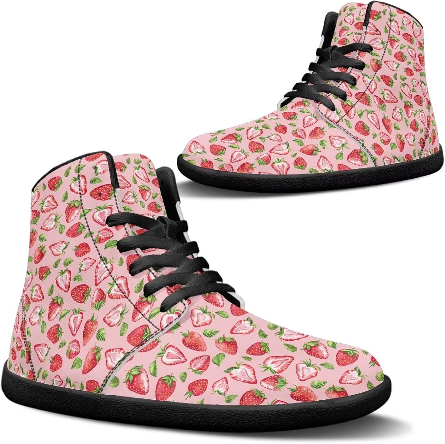 

Унисекс высокие кеды из ПУ-кожи для повседневной носки, шнуровка, нескользящие, стиль barefoot Goronwyfloyd, розовый