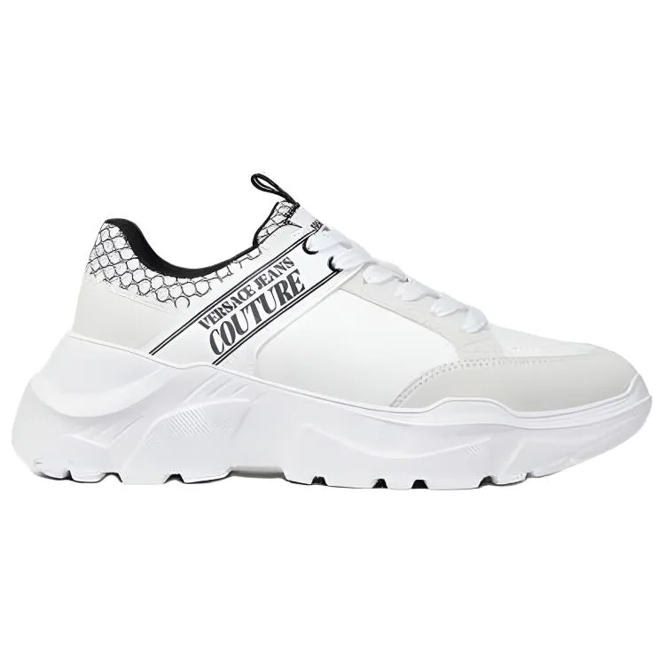 VERSACE JEANS COUTURE Текстурные мужские кэжуал кеды low top белого цвета из комбинированной кожи и искусственной кожи — фото 3