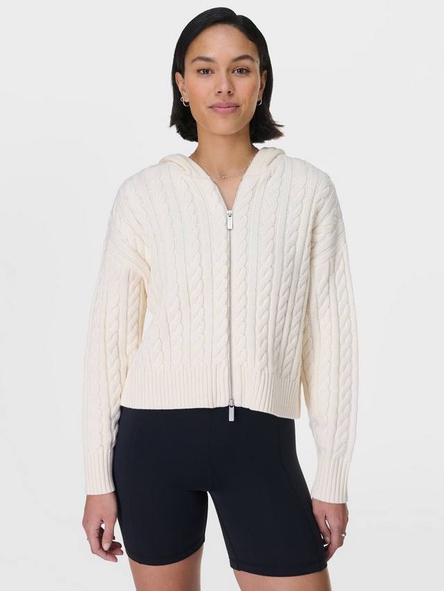 

Кардиган послесвечивающей кабельной вязки Sweaty Betty, цвет Studio White