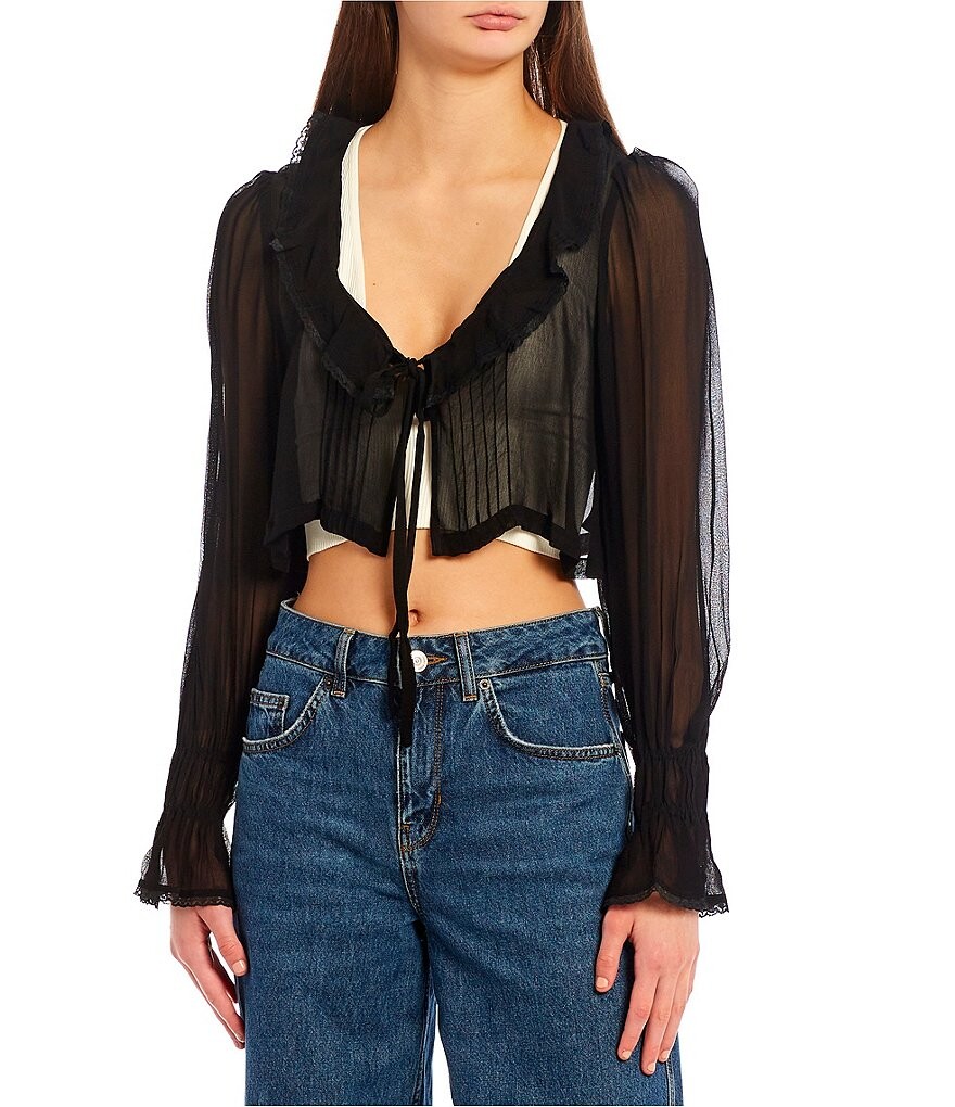 

Укороченный топ с длинными рукавами и завязкой спереди BDG Urban Outfitters Ophelia, черный