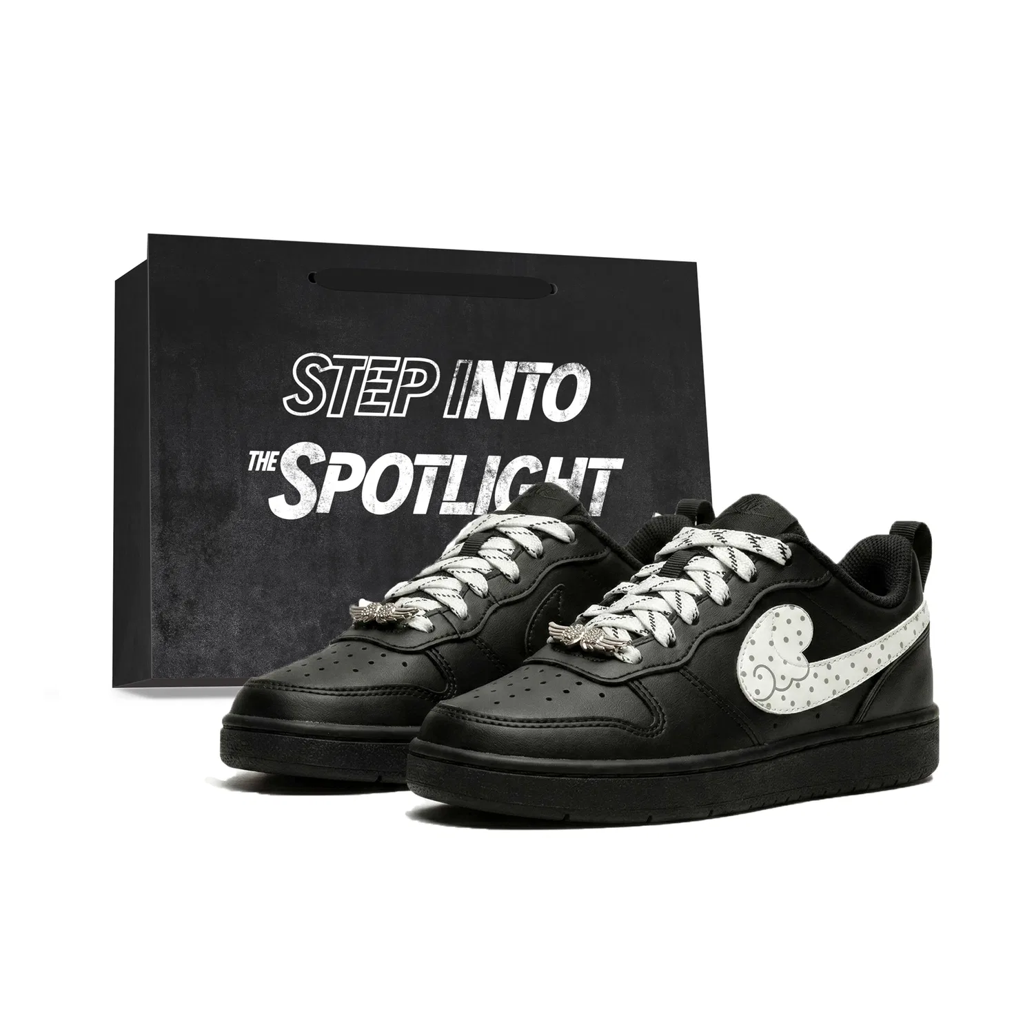 Кроссовки для скейтбординга детские Court Borough Dark Chocolate With Polka Dot Abrasion Resistant Low top Black White Nike