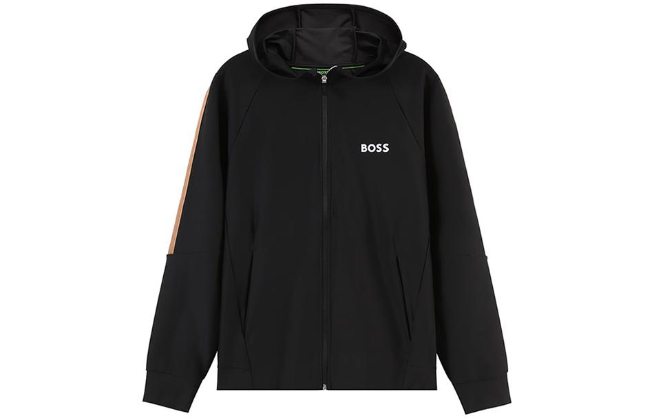 

Толстовка с капюшоном на молнии с логотипом HUGO BOSS, черный