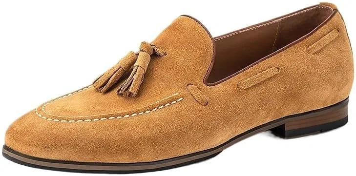 Лоферы из замши мужские, Slip-on Smoking Shoes, Moccasins, Leather Dress Shoes, желтый UOPYNE