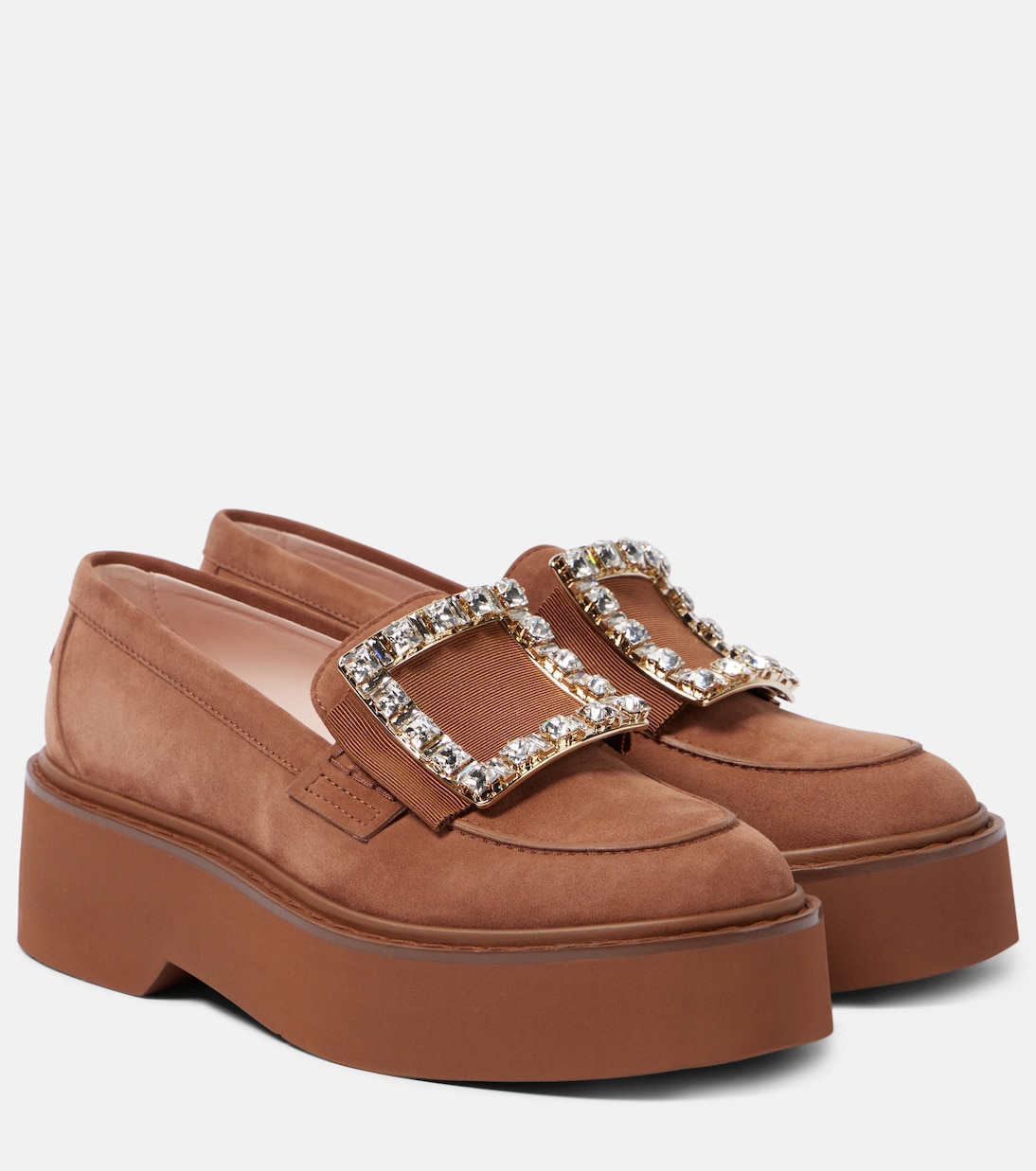Замшевые лоферы Viv' Rangers на платформе Roger Vivier, Cognac Scuro