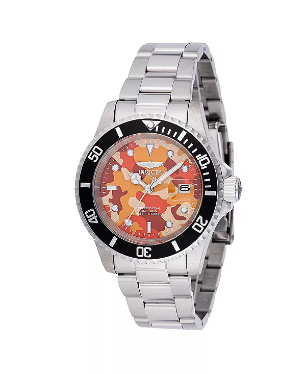 

Мужские 48569 Pro Diver Quartz с тремя стрелками, камуфляж, оранжевые Invicta, silver