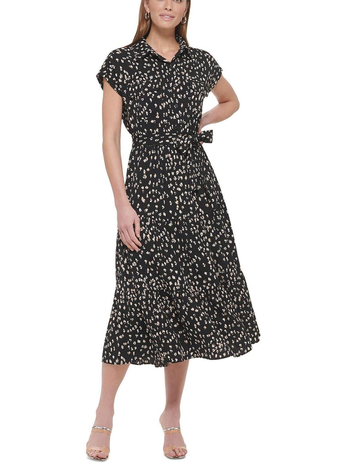 

Женское многоярусное платье-рубашка из полиэстера DKNY, цвет Black Tan