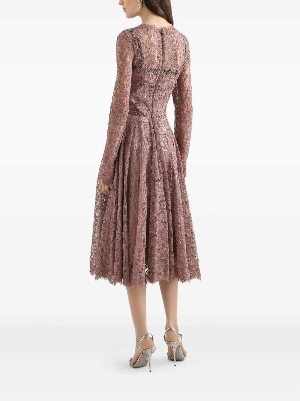 Кружевное платье с длинными рукавами DOLCE & GABBANA, розовый — фото 3