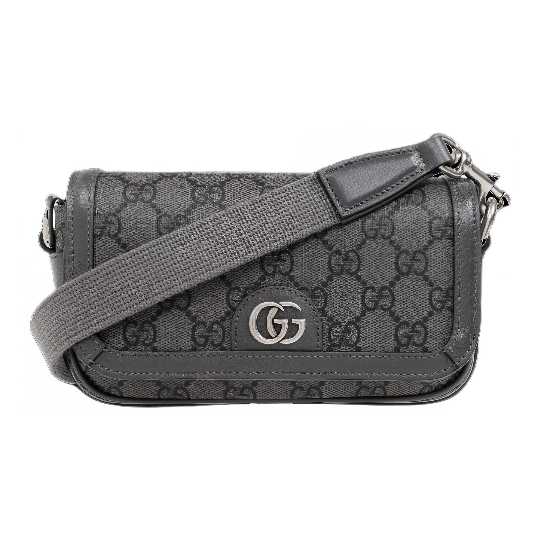 

Ophidia Canvas With Leather Crossbody Bag Shoulder Bag Extra Mini Men's Gray & Black GUCCI