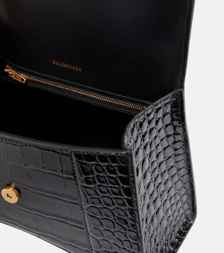 Сумка через плечо Hourglass XS из кожи с эффектом крокодила Balenciaga, черный — фото 3