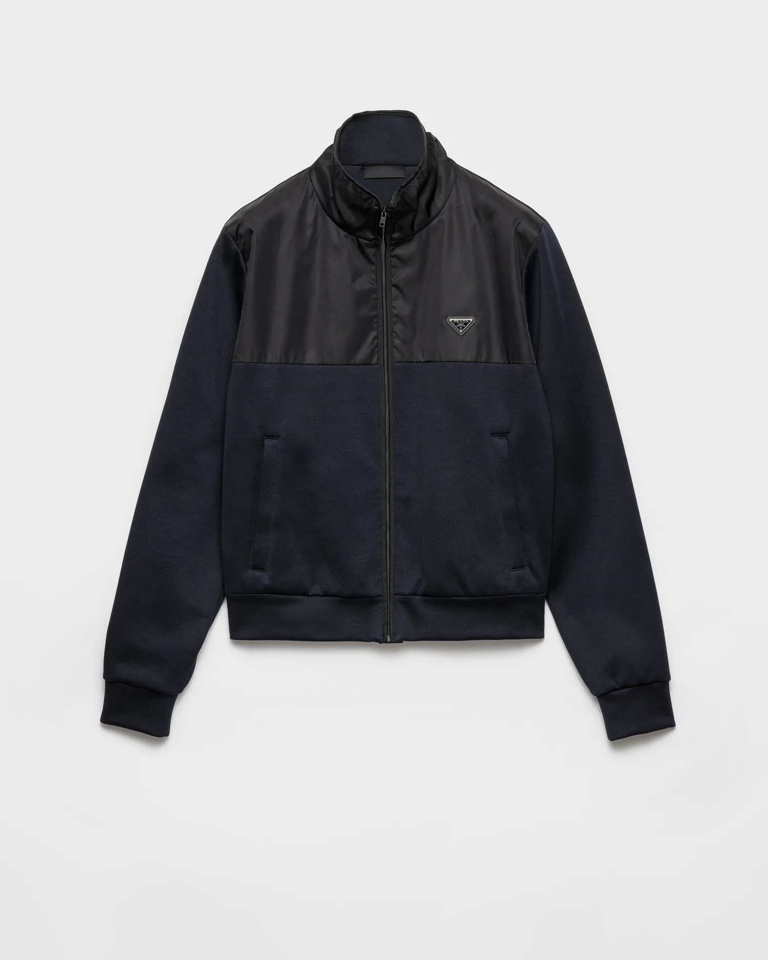 Хлопковая флисовая куртка на молнии с деталями из Re-Nylon Prada, черный