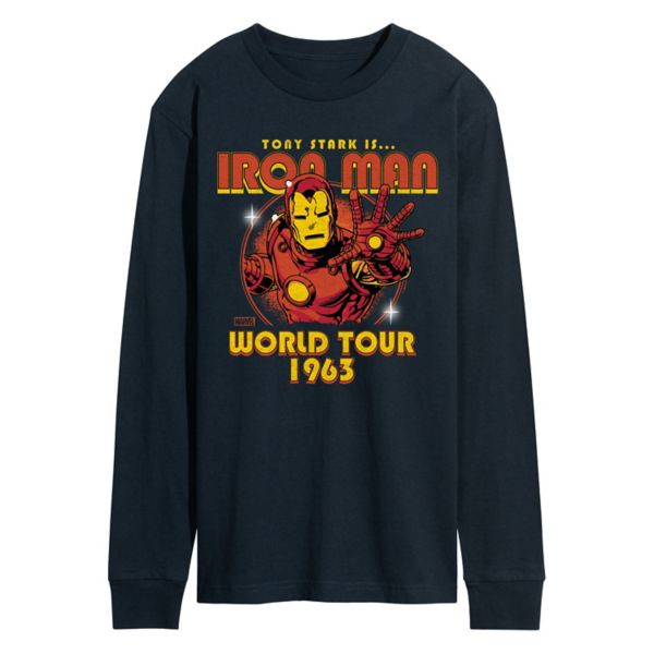 

Мужская футболка с длинным рукавом "Iron Man World Tour 1963" в винтажном стиле Marvel, синий