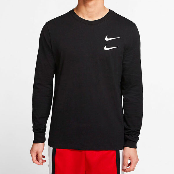Футболка Nike Swoosh Casual Sports Double-Hook Crew-neck Long Sleeve Black, черный — фото 3