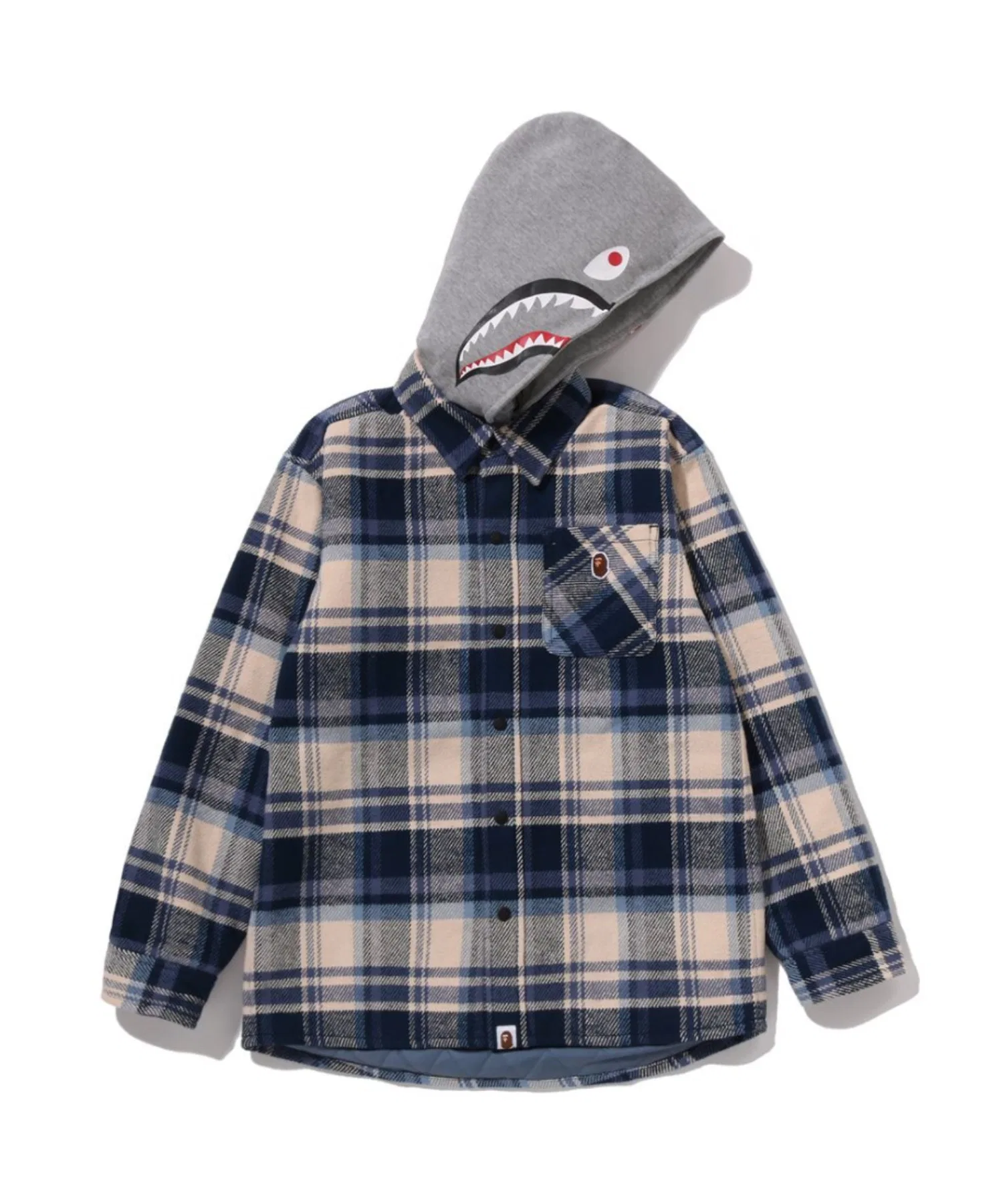 Куртка-рубашка A BATHING APE с клетчатым принтом, хлопок, темно-синяя