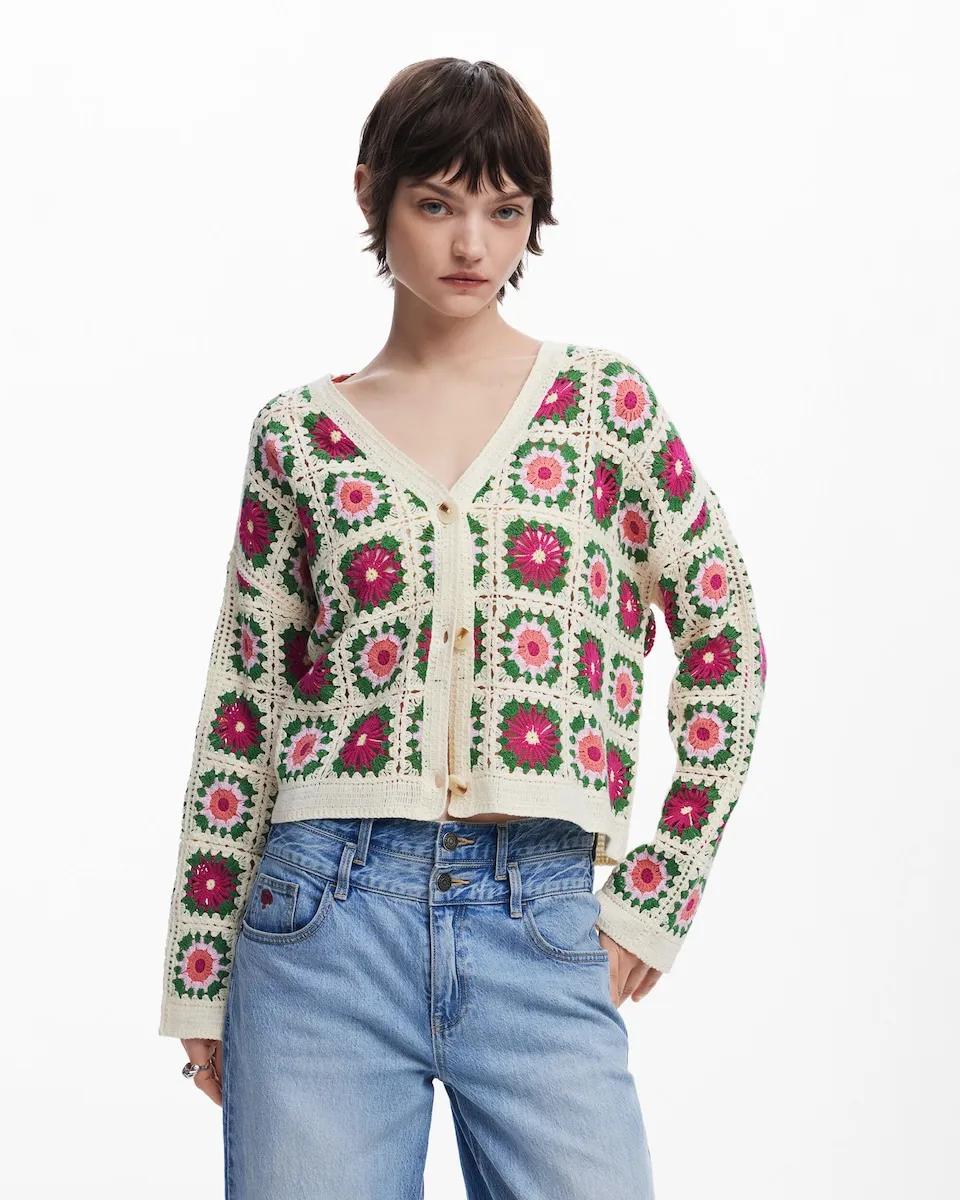 

Женский вязаный кардиган с цветочным узором Desigual, цвет Crudo
