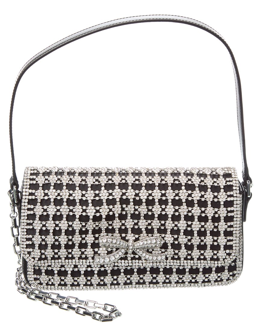 

Self-Portrait Кристальная кожаная багет-сумка, черный