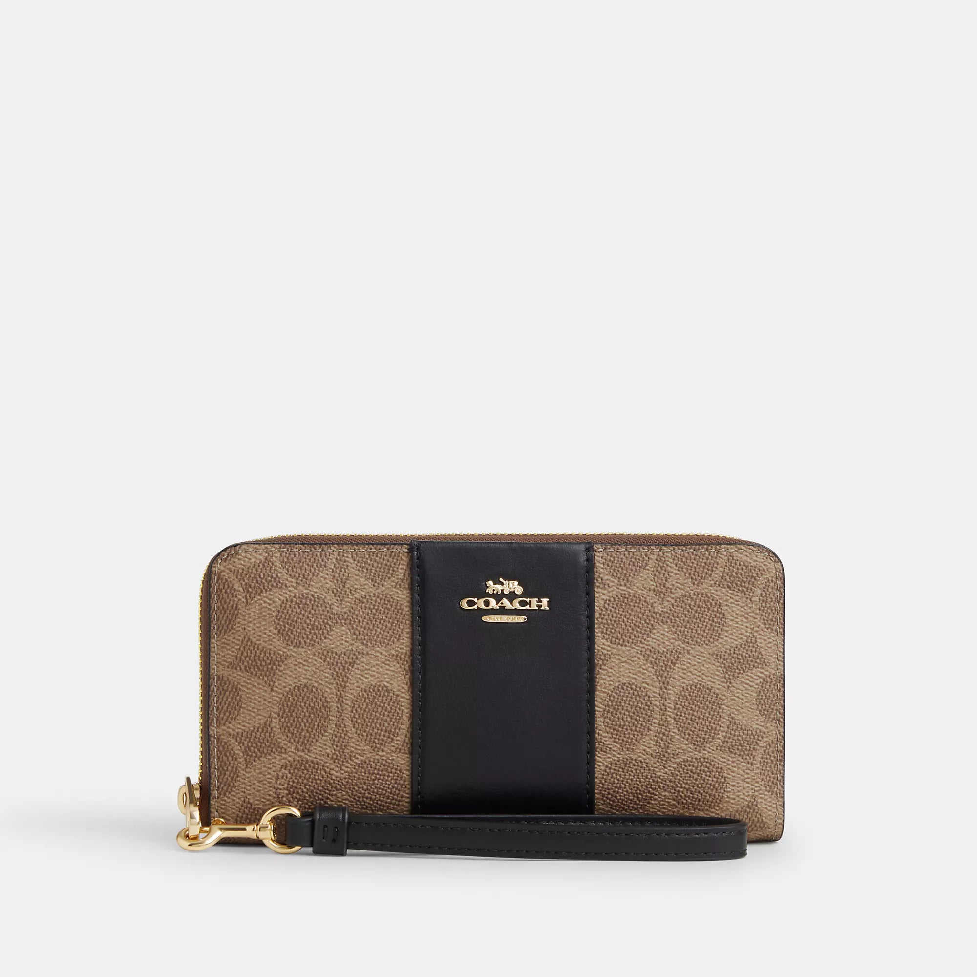 

Длинный кошелек Coach Outlet на молнии из фирменного холста с полосой, золотой/коричневый/черный