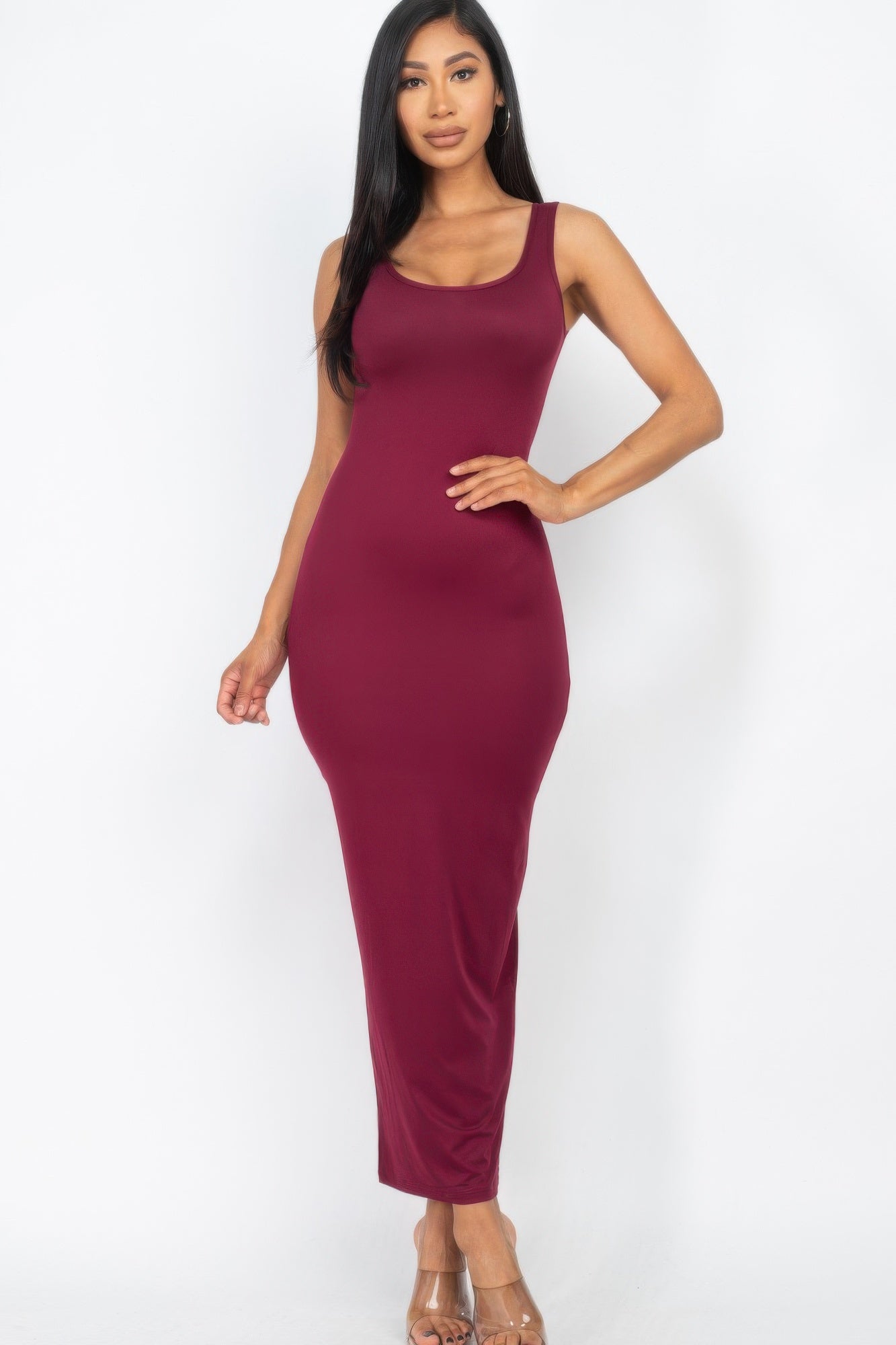 

FASHNZFAB Женское однотонное базовое макси-платье, цвет burgundy