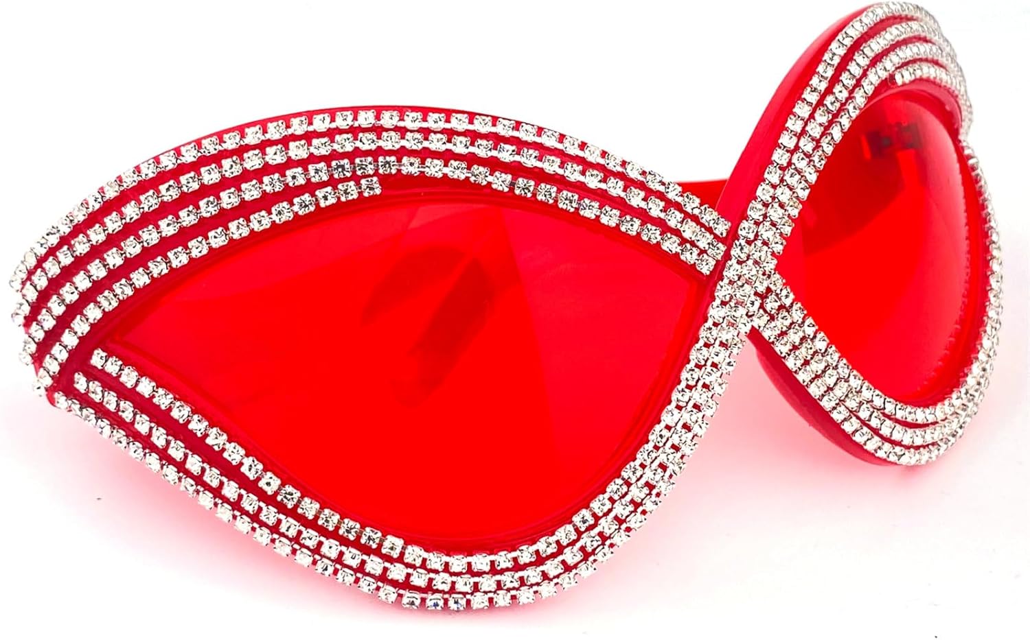 

Большие модные солнцезащитные очки с оправой, украшенные стразами, для женщин и мужчин, концертные очки в стиле ретро 2000-х годов, «кошачий глаз», большие очки-щит mincl, Red