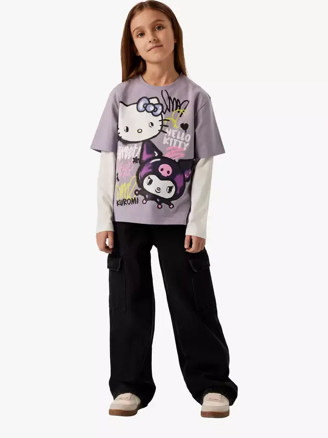 Детская хлопковая футболка с коротким рукавом Hello Kitty, лавандово-серого цвета NAME IT