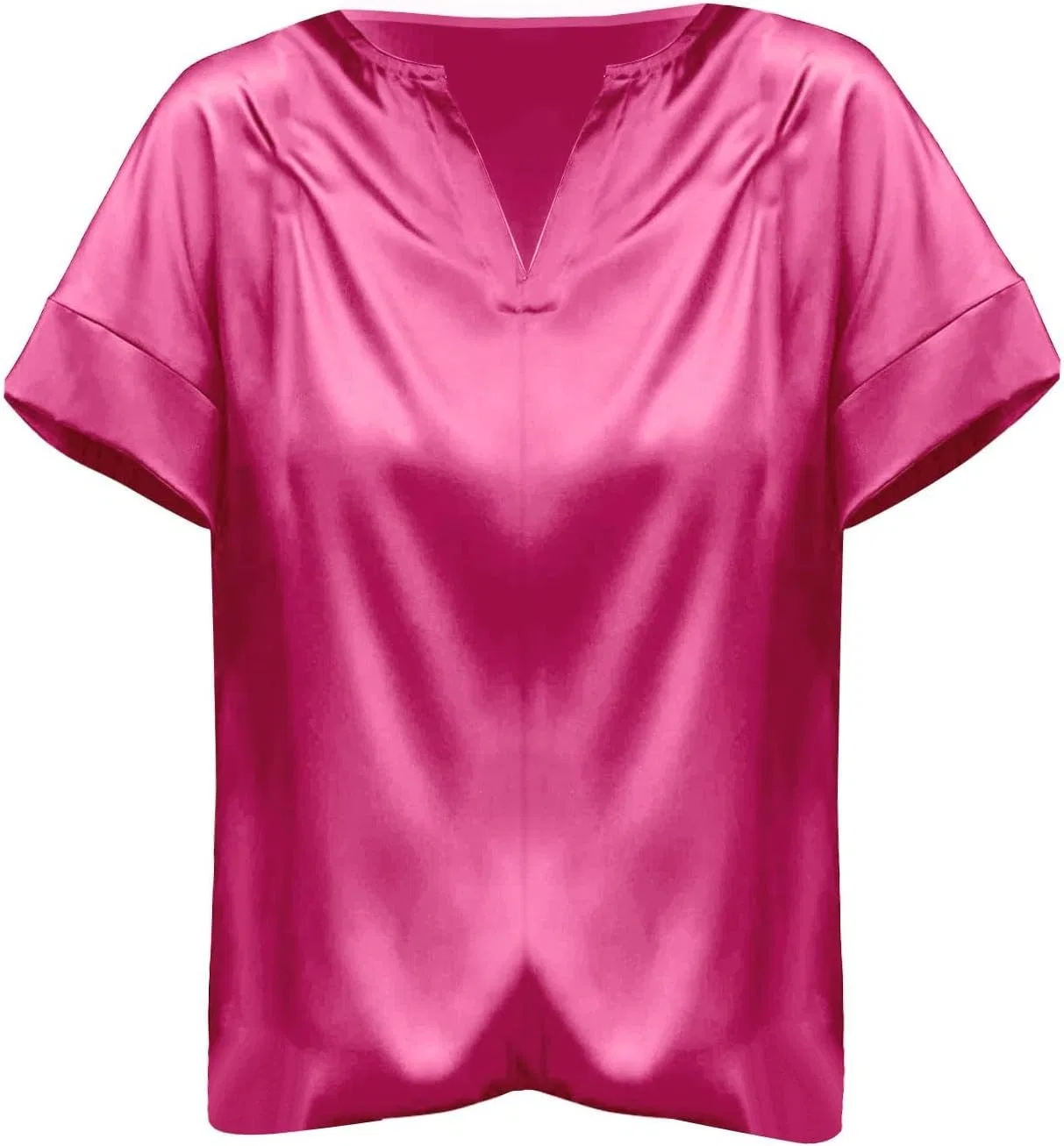 Блуза с V-образным вырезом, сатиновая, свободная, женская, Hot Pink — фото 4