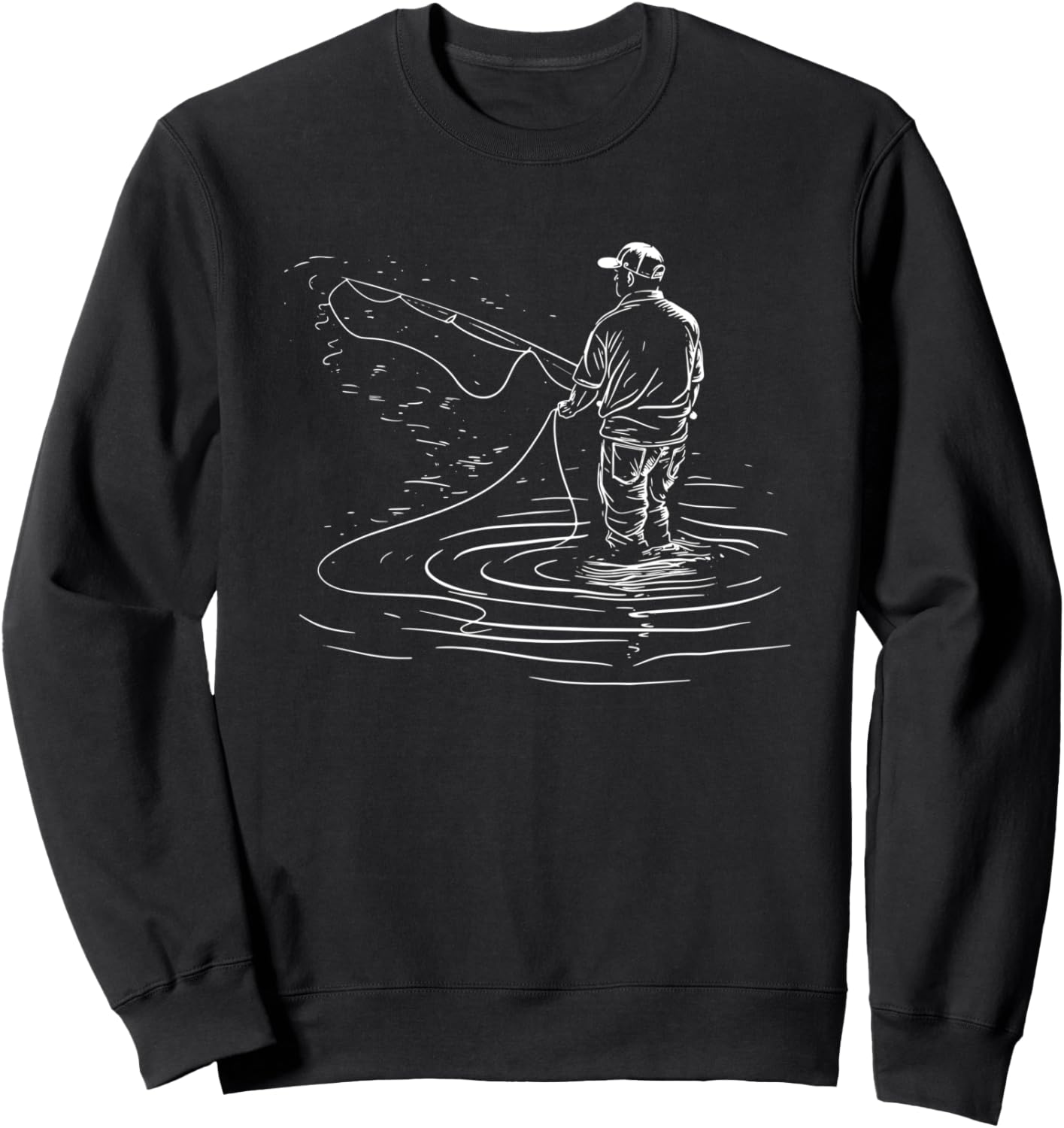 

Футболка с изображением рыбака в стиле линейной графики Funny Fishing Guy T-Shirt For Men, черный