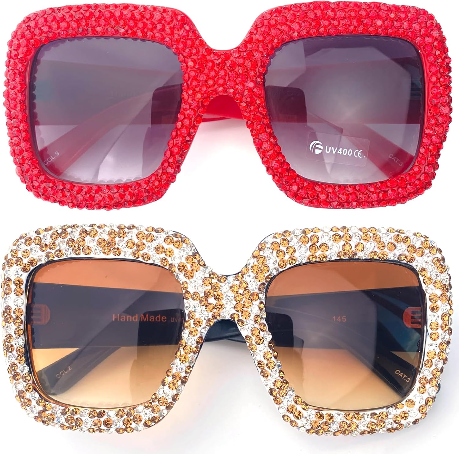 

Крупные панк-солнцезащитные очки с бриллиантами для женщин, роскошные квадратные солнцезащитные очки с кристаллами и стразами, защита от ультрафиолета UV400 mincl, 2pcs-red&leopard