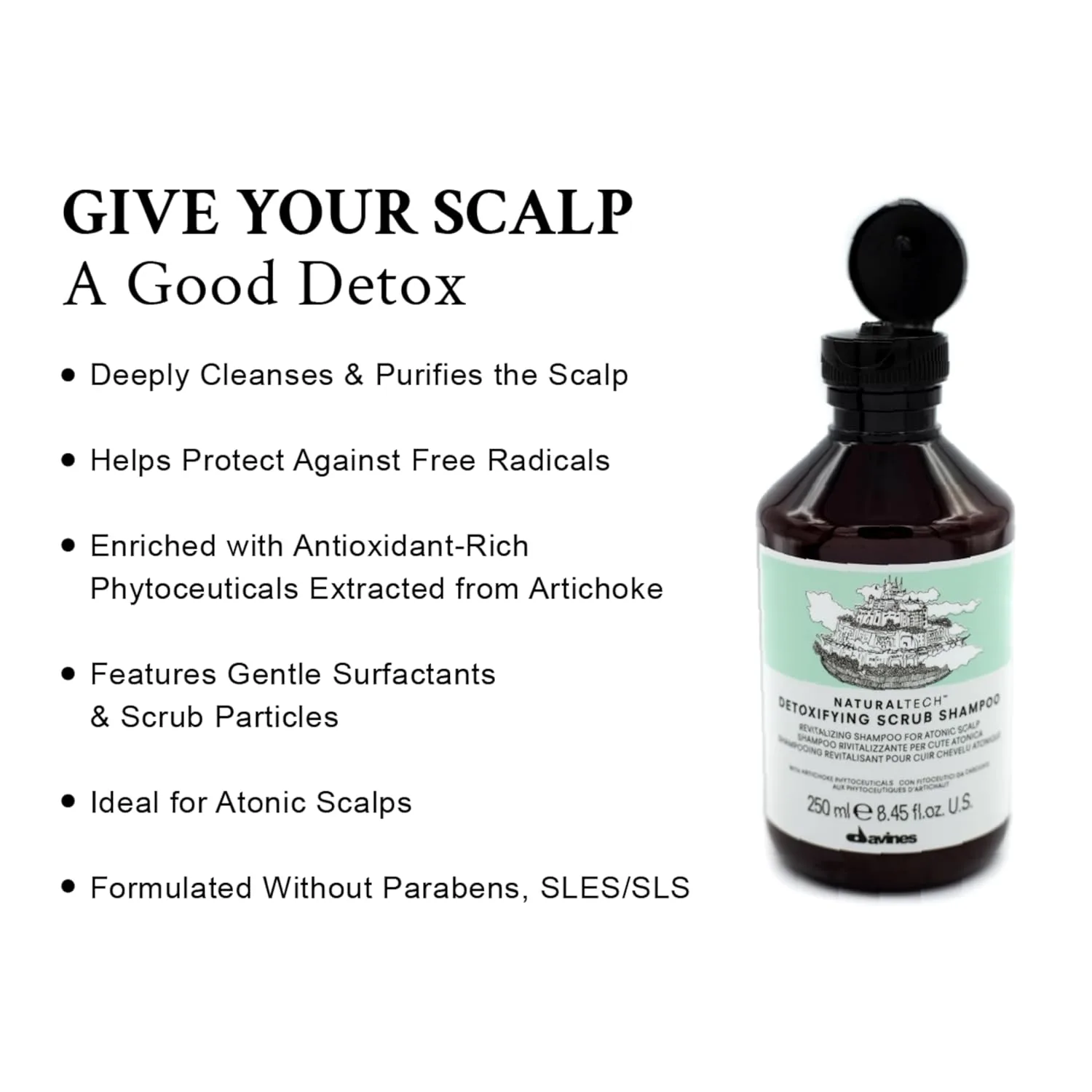 Шампунь-скраб Davines Naturaltech DETOXIFYING с кондиционером OI, 8,45 и 8,8 унций. — фото 2