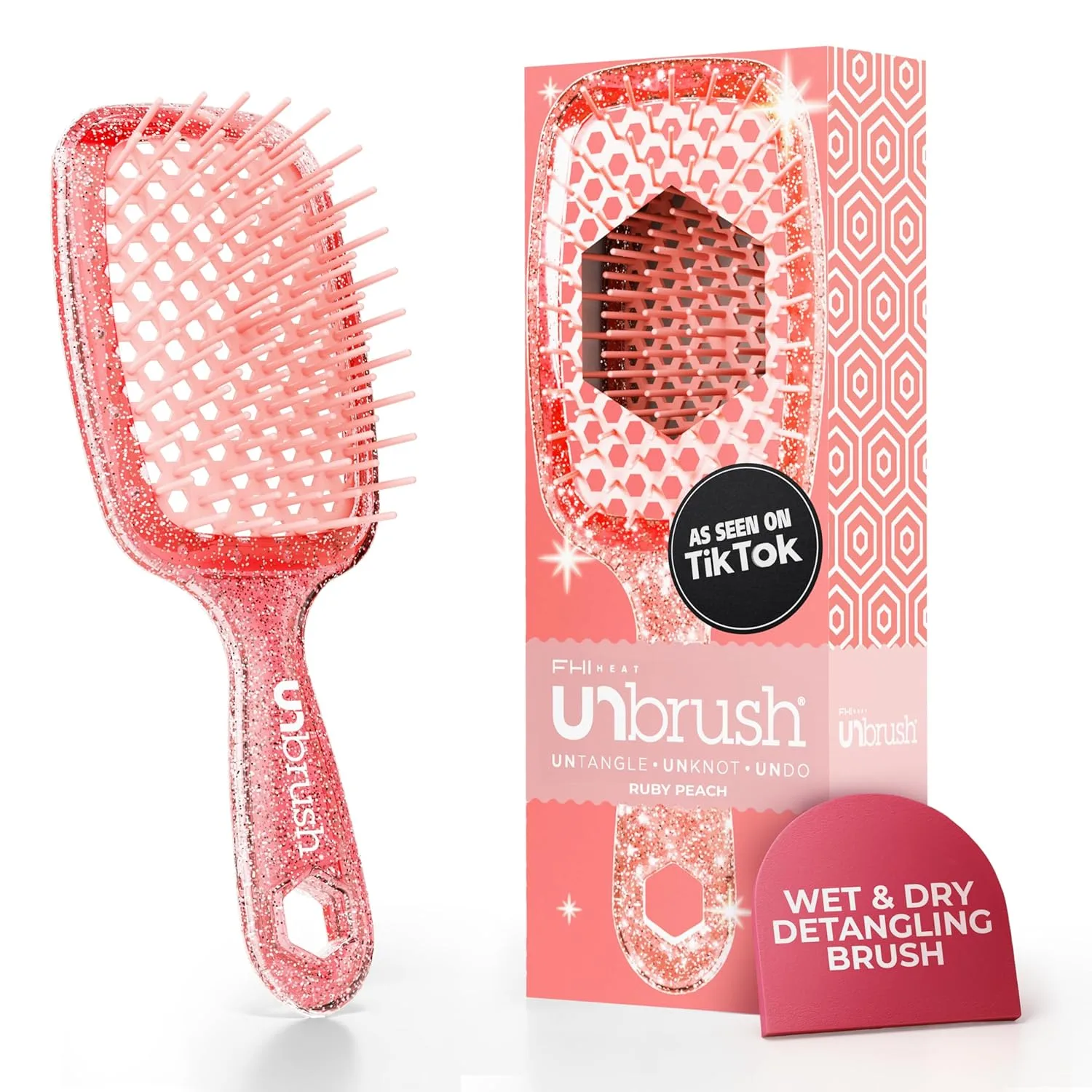 Расческа FHI Heat UNbrush для безболезненного расчесывания всех типов влажных и сухих волос - прочные антистатические щетинки DuoFlex, легкая ручка, вентилируемая конструкция. 1 штука (1 шт.), Ruby Peach