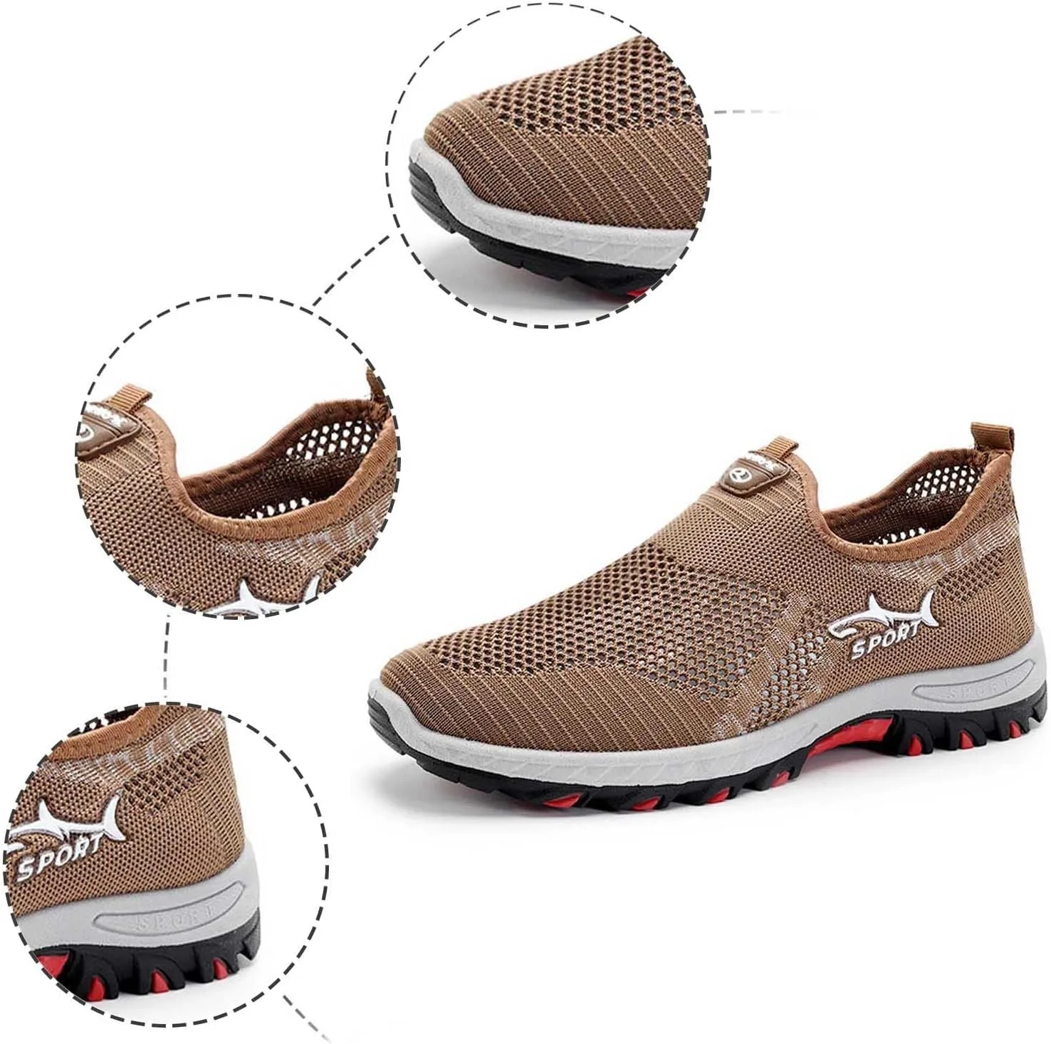 Кроссовки Atmungsaktive Mesh-Freizeitschuhe fur Herren, Bequeme, Flache Lauf для обуви с дизайном Slip-On-Design, leichtes Schuhwerk Generic, темно-коричневый — фото 3
