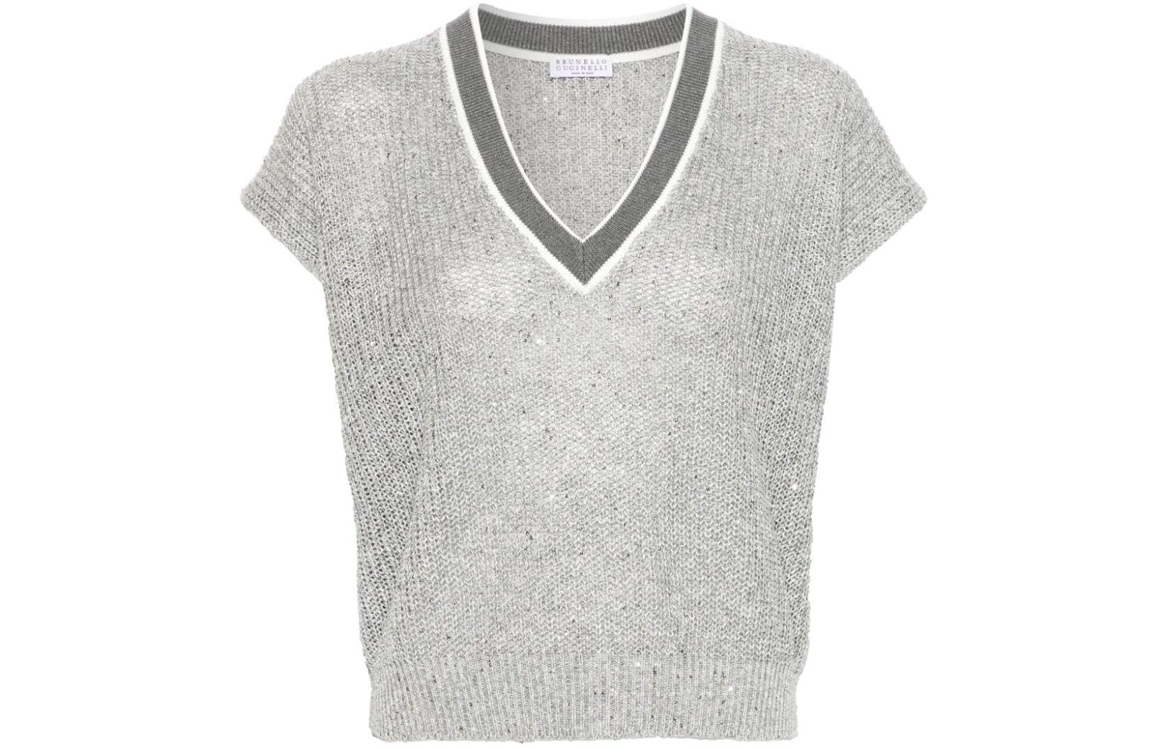 

Sequined V-neck Vest Brunello Cucinelli, серый